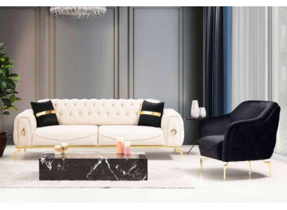 Canapé en acier inoxydable de luxe Chesterfield, ensemble de canapés trois places.