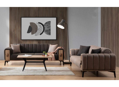 Canapé marron ensemble 2x luxe trois places canapés en bois cadre