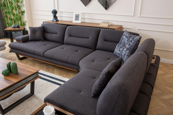 Ensemble élégant de salon moderne avec canapé d'angle en 3 pièces