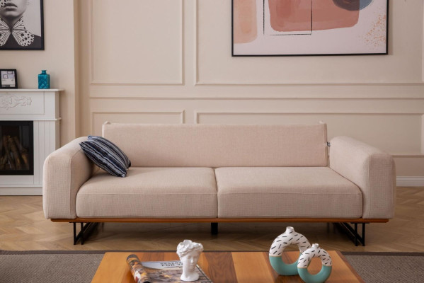 Canapé design 3 places Tissu d'ameublement Moderne Beige 230cm Sofa