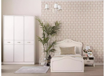 Lit de jeunesse complet, lit fonctionnel avec ensemble gigogne 3 pièces en bois blanc