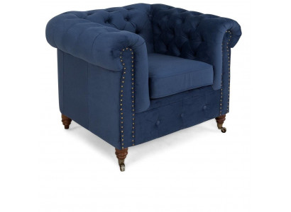 Fauteuil design 1 place en cuir bleu textile de luxe canapé club Chesterfield