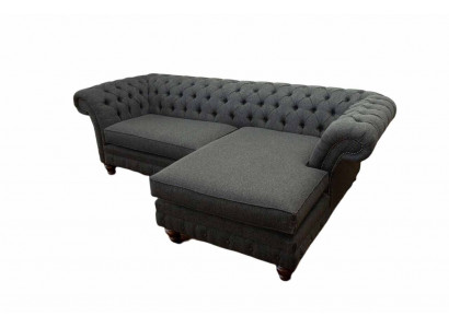 Canapé d'angle Chesterfield en forme de L, design en tissu, siège de canapé textile, nouveau coin.