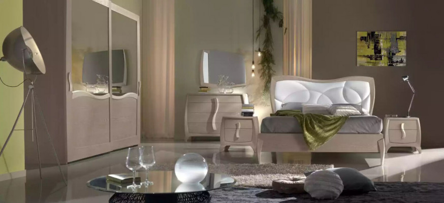 Lit 2x Tables de chevet 6 pièces Ensemble de chambre à coucher Design Mobilier de luxe moderne nouveau