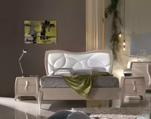 Lit 2x Tables de chevet 6 pièces Ensemble de chambre à coucher Design Mobilier de luxe moderne nouveau