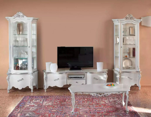 Ensemble de salon blanc TV meuble bas, table basse, 2 vitrines, meubles en bois de luxe