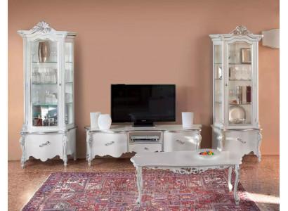 Ensemble de salon blanc TV meuble bas, table basse, 2 vitrines, meubles en bois de luxe