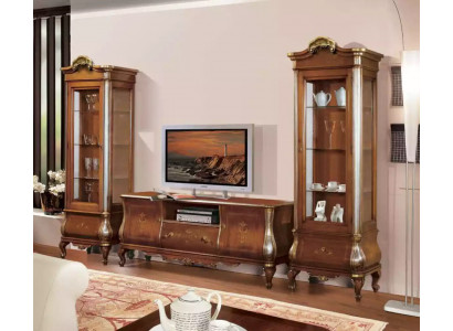 Meuble TV mural de salon classique avec 2 vitrines en bois massif Étagère TV Mobilier neuf