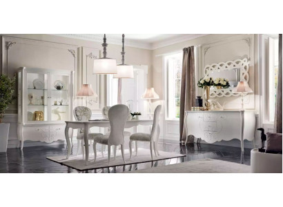 Ensemble de salle à manger 8 pièces. Table à manger 4 chaises Buffet Miroir Suite Blanc