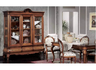 Suite de salle à manger classique Mobilier en bois Table à manger 4 chaises Vitrine 6 pièces