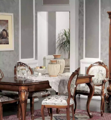 Suite de salle à manger classique Mobilier en bois Table à manger 4 chaises Vitrine 6 pièces