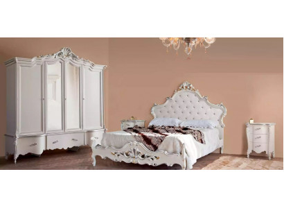Ensemble de chambre blanche Classique avec lit 2x tables de chevet Armoire