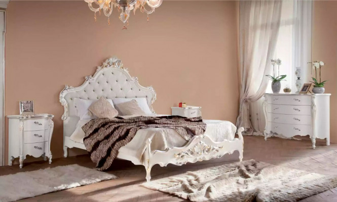 Ensemble de chambre blanche Classique avec lit 2x tables de chevet Armoire
