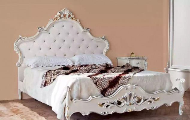 Ensemble de chambre blanche Classique avec lit 2x tables de chevet Armoire