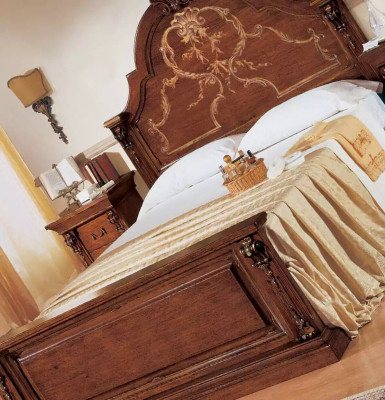 Ensemble de chambre classique en marron: lit 2x tables de chevet Commode Ensemble de 5 pièces