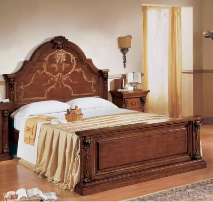 Ensemble de chambre classique en marron: lit 2x tables de chevet Commode Ensemble de 5 pièces
