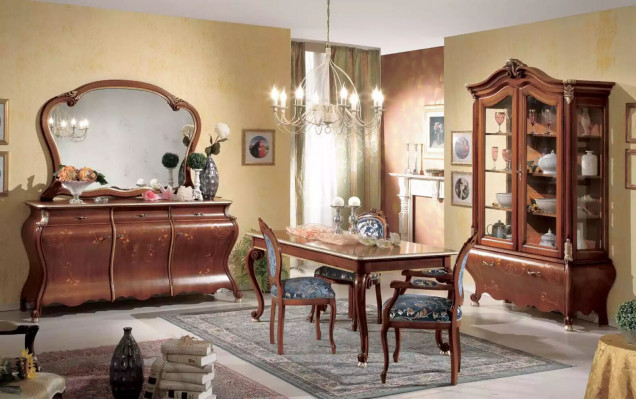 Grand ensemble de salle à manger Ensemble de meubles luxueux Table à manger 4 chaises Commode Miroir 8 pièces
