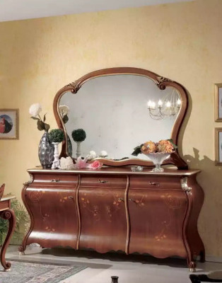 Grand ensemble de salle à manger Ensemble de meubles luxueux Table à manger 4 chaises Commode Miroir 8 pièces