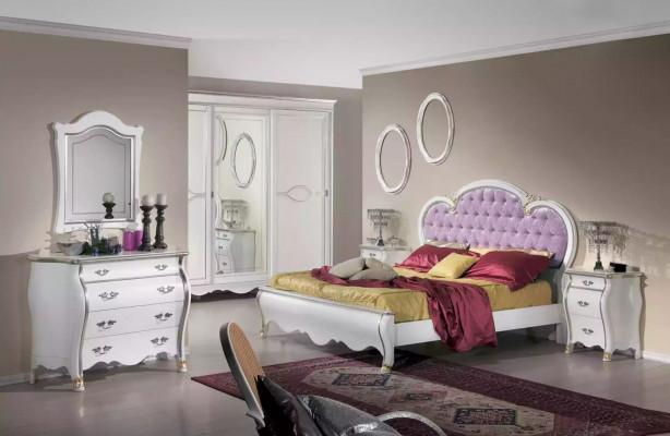 Ensemble de chambre classique R Cadre de lit 2x Tables de chevet Commode Meubles