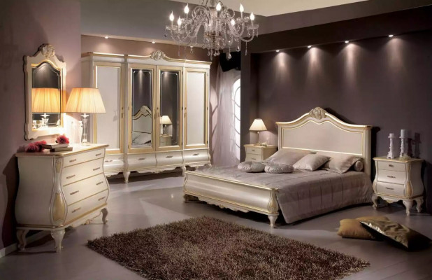 Ensemble de chambre à coucher Lit 2x Tables de chevet Armoire Garde-robe Commode Miroir