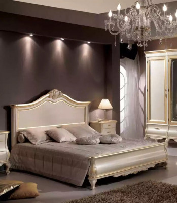 Ensemble de chambre à coucher Lit 2x Tables de chevet Armoire Garde-robe Commode Miroir