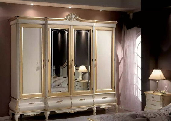 Ensemble de chambre à coucher Lit 2x Tables de chevet Armoire Garde-robe Commode Miroir