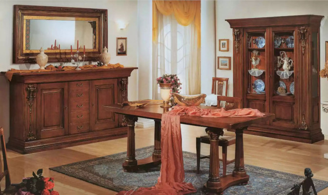 Salle à manger Ensemble Table à manger Commode Vitrine Miroir Meubles de luxe Classiques