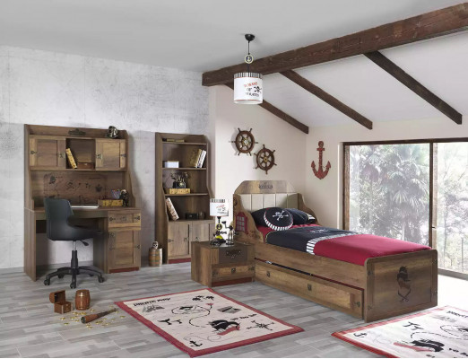 Cadre de lit lit fonctionnel lit gigogne pirate brun lit pour enfants en bois