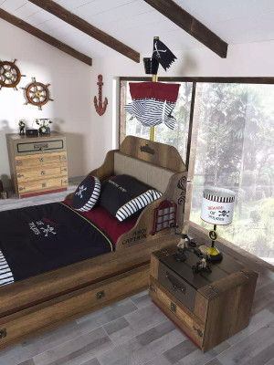 Lit fonctionnel Lits Pirate Lit pour enfants Lit en bois Lit de jeunesse Marron Pirates