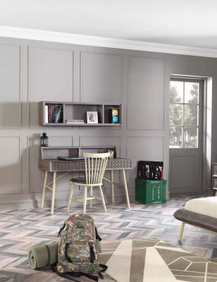 Ensemble de bureau d'ordinateur 3 pièces étagère en bois gris tablettes table