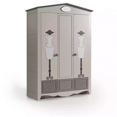 Armoire en bois Armoire de luxe Armoire Meuble en bois Design à 3 portes Gris