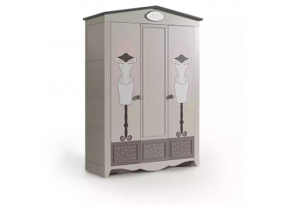 Armoire en bois Armoire de luxe Armoire Meuble en bois Design à 3 portes Gris