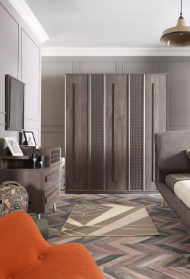 Garde-robe de luxe Armoire Armoire en bois Meuble Bois Gris 5 portes Design