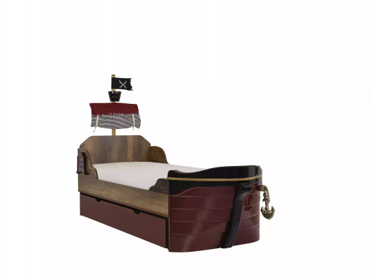 Lit fonctionnel de pirate Lit d'enfants Marron Bois Ensemble Table de chevet Lits Lit