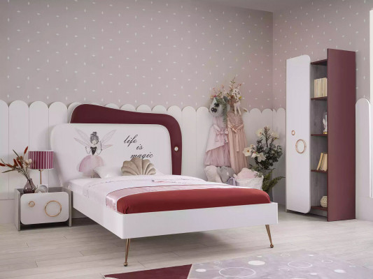 Meubles pour enfants Lit pour enfants Bois Ensemble Armoire Table de chevet Rose Set 3 pièces