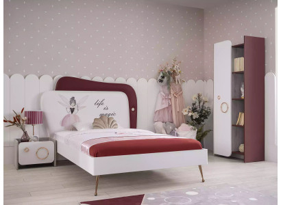 Meubles pour enfants Lit pour enfants Bois Ensemble Armoire Table de chevet Rose Set 3 pièces