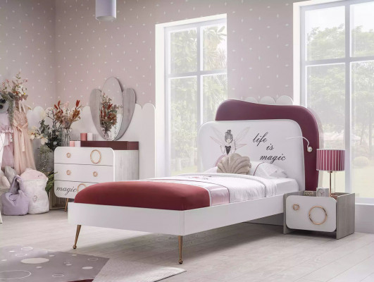 Meubles pour enfants Lit pour enfants Bois Ensemble Armoire Table de chevet Rose Set 3 pièces