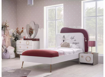 Ensemble de chambre d'enfant design Lit Miroir Commode Tables de chevet Bois rose