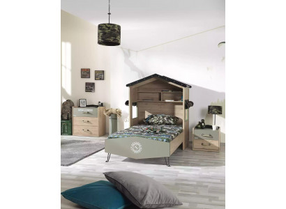Suite de lit pour enfants Meubles pour enfants Chambre d'enfant Cadre de lit vert Ensemble en bois 3 pièces