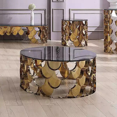 Table basse en café noir Table basse de salon Table en acier inoxydable DEDesigner Table dorée