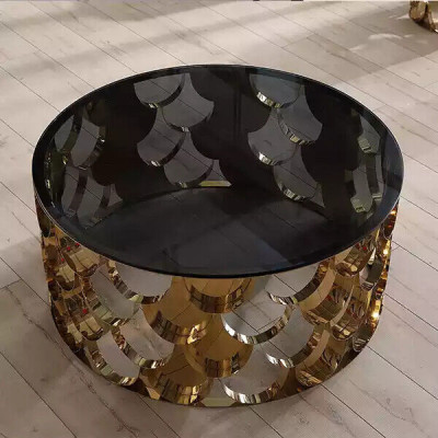 Table basse en café noir Table basse de salon Table en acier inoxydable DEDesigner Table dorée