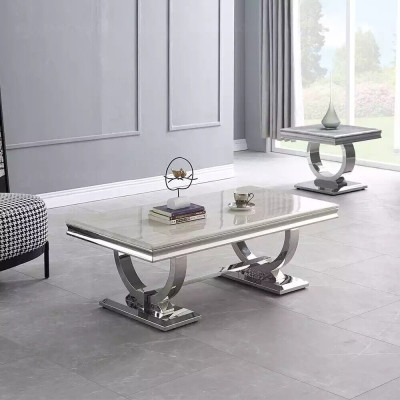 Table basse moderne grise en acier inoxydable tables de salon design de luxe