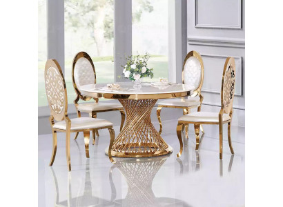 Table ronde dorée en acier inoxydable de designer Tables Mobilier de salle à manger élégant