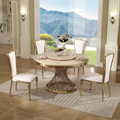 Table ronde dorée en acier inoxydable de designer Tables Mobilier de salle à manger élégant