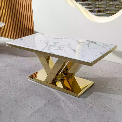 Meubles de salle à manger, table de salle à manger en acier inoxydable, table en or, tables modernes.