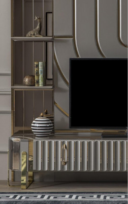 Meuble TV Meuble TV Bas Sideboard Salon Or Gris Luxe Bois nouveau