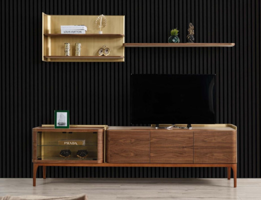 Buffet Étagères Meuble TV Basse Buffet TV Armoire en Bois Marron Ensemble