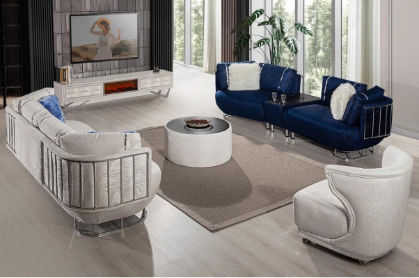 Ensemble de salon exclusif Canapé 3+3 avec Table Fauteuil et Table basse 4 pièces