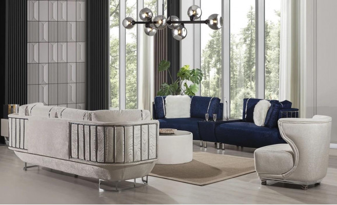 Ensemble de salon exclusif Canapé 3+3 avec Table Fauteuil et Table basse 4 pièces