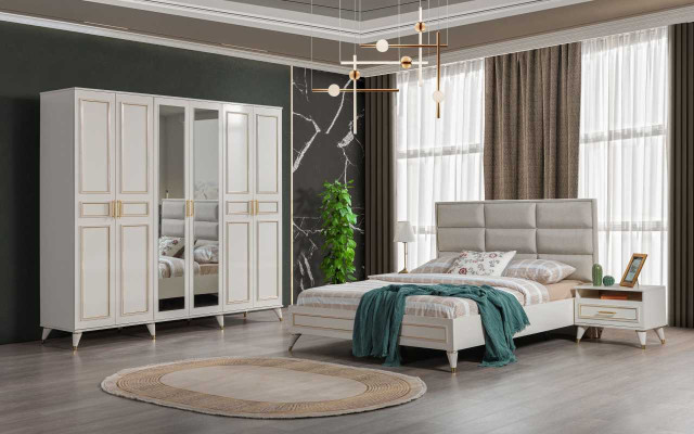 Designer de chambre à coucher Lit double de luxe Coiffeuse noble Tabouret 7 pièces
